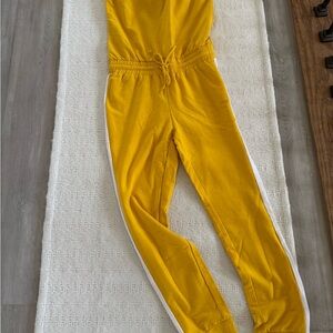 New York & Company Yellow Jumpsuit with White Stripes